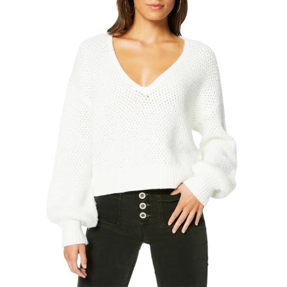 Ramy Brook Wool Blend Chunky Knit V-Neck Sweater White Sz Small - Picture 1 of 7
